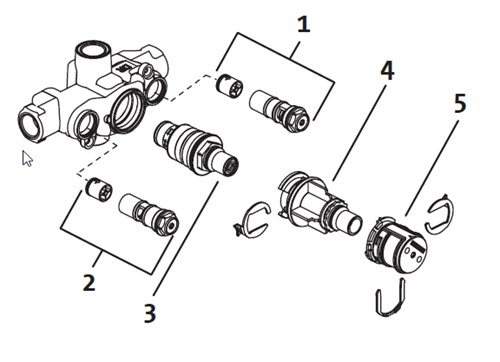 Jado 875614; ; 3/4 thermostatic rough replacement repair technical part breakdown; Discontinued Product