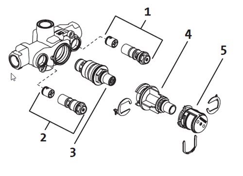 Jado 875614; ; 3/4 thermostatic rough replacement repair technical part breakdown; Discontinued Product