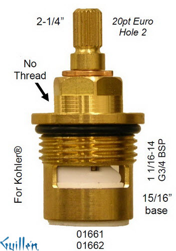 JER 01662;; __ 2-1/4in 20pt; Cold ccwc 1/4 Turn brass cartridge ceramic; in Unfinish