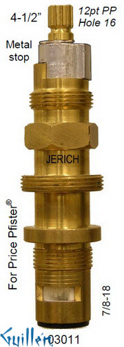 JER 03011;; __ 4-1/2in 12pt; Hot cwc 1/4 Turn brass cartridge ceramic; in Unfinish