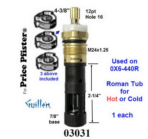 JER 03031;; __ 4-3/8in 12pt; Hot or Cold 1/4 Turn brass cartridge ceramic; in Unfinish