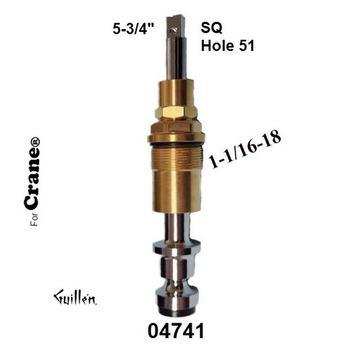 JER 04741;;__ 5-3/4in SQ; Piston stem cartridge; in UnfinishCrane stem unit SQ broach