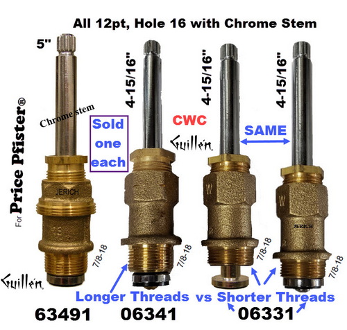 JER 06341;;__ 4-15/16in 12pt; Hot cwc piston stem cartridge with longer threads; in Unfinish