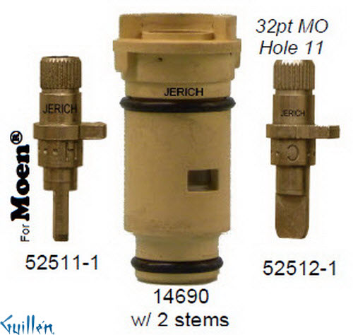 JER 14690;; __ 2-7/16in 32pt; 1/4 Turn plastic cartridge with 2 stems; in Unfinish