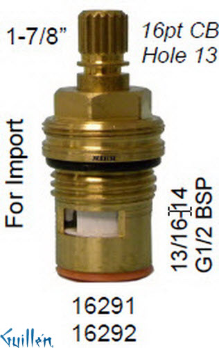 JER 16291LF;; __ 1-7/8in 16pt; Hot cwc 1/4 Turn brass cartridge ceramic; in Unfinish