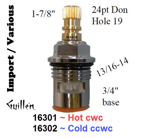 JER 16301LF;;__ 1-7/8in 24pt;;;__ Hot cwc; 1/4 turn brass ceramic cartridge; in Unfinish