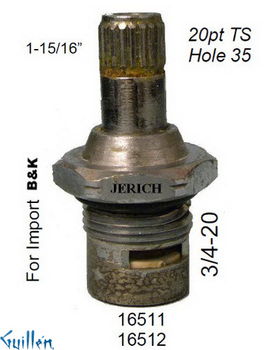 JER 16511LF;; __ 1-15/16in 20pt; Hot cwc 1/4 Turn brass cartridge ceramic; in Chrome