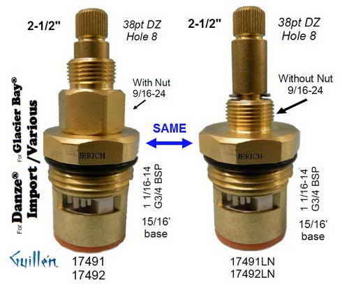JER 17492LN;; __ 2-1/2in 38pt; Cold ccwc 1/4 Turn brass cartridge ceramic pegusus; in Unfinish