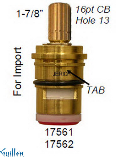 JER 17561LF;; __ 1-7/8in 16pt; Hot cwc 1/4 Turn brass cartridge ceramic; in Unfinish