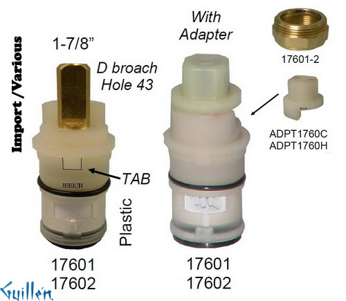 JER 17601;; __ 1-7/8in D; Hot cwc 1/4 Turn plastic cartridge; in Unfinish