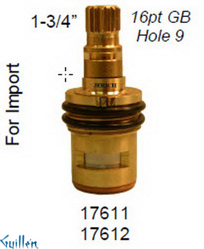 JER 17611LF;; __ 1-3/4in 16pt; Hot cwc 1/4 Turn brass cartridge ceramic; in Unfinish