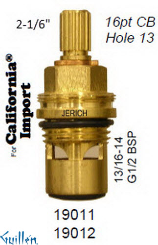 JER 19011LF;; __ 2-1/16in 16pt; Hot cwc 1/4 Turn brass cartridge ceramic; in Unfinish