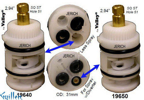 JER 19650;;__ 2-15/16in SQ; Single lever cartridge for spray diverter; in Unfinish; use 19640 less spray diverter
