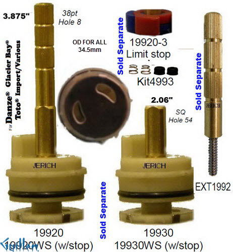 JER 19920WS;;__ 3-7/8in 38pt; Single lever cartridge with stop; in Unfinish