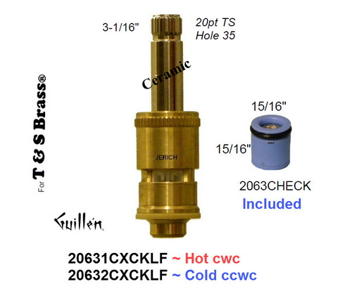 JER 20631CXCKLF::__ Hot cwc; 1/4 turn brass ceramic cartridge with check valve; in Unfinish