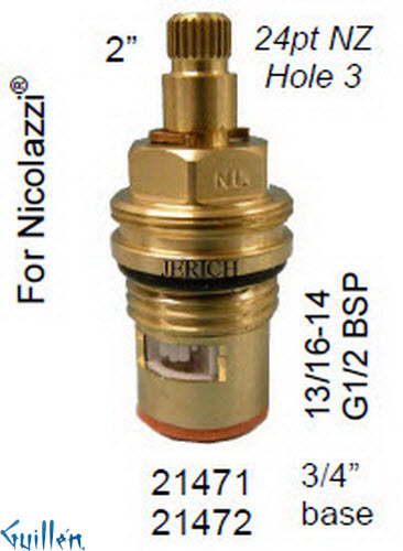 JER 21471LF;; __ 2in 24pt; Hot cwc 1/4 Turn brass cartridge ceramic; in Unfinish