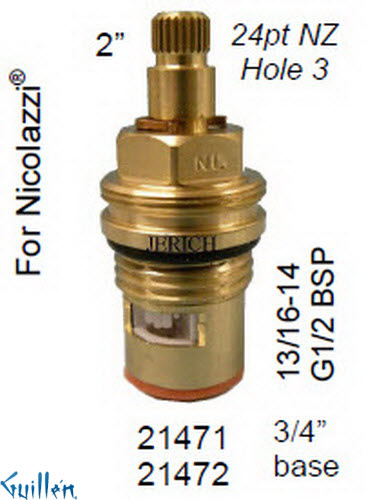 JER 21472LF;; __ 2in 24pt; Cold ccwc 1/4 Turn brass cartridge ceramic; in Unfinish