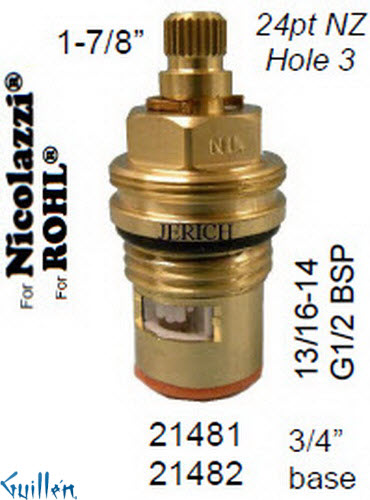 JER 21482LF;; __ 1-7/8in 24pt; Cold ccwc 1/4 Turn brass cartridge ceramic; in Unfinish