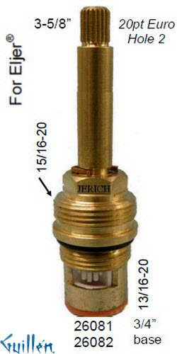 JER 26081LF;; __ 3-5/8in 20pt; Hot cwc 1/4 Turn brass cartridge ceramic; in Unfinish