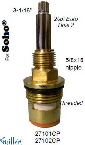 JER 27101CP;; __ 3-1/16in 20pt; Hot cwc 1/4 Turn brass cartridge ceramic; in Chrome