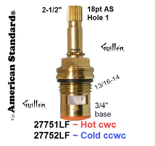 JER 27751LF;;__ 2-1/2in 18pt; Hot cwc; 1/4 turn brass ceramic cartridge; in Unfinish