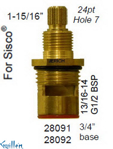 JER 28092LF;; __ 1-15/16in 24pt; Cold ccwc 1/4 Turn brass cartridge ceramic; in Unfinish