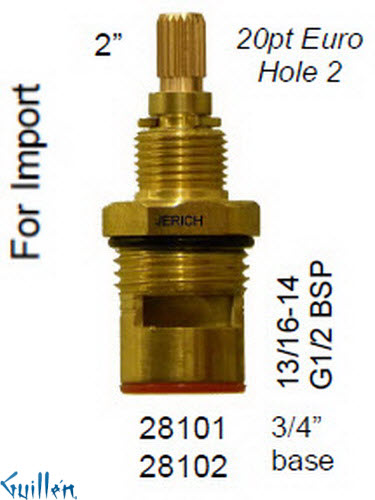JER 28101LF;; __ 2in 20pt; Hot cwc 1/4 Turn brass cartridge ceramic; in Unfinish