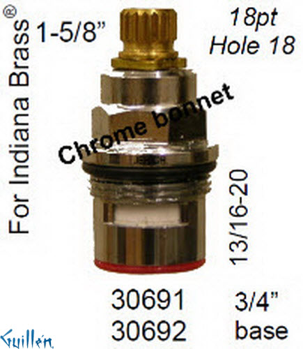 JER 30691LF;; __ 1-5/8in 18pt; Hot cwc 1/4 Turn brass cartridge ceramic; in Unfinish