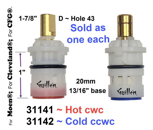 JER 31141;; __ 1-7/8in D; Hot cwc 1/4 Turn plastic cartridge; in Unfinish