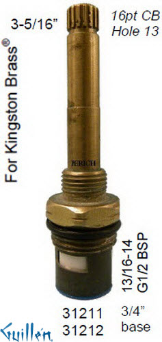 JER 31211LF;; __ 3-5/16in 16pt; Hot cwc 1/4 Turn brass cartridge ceramic; in Unfinish