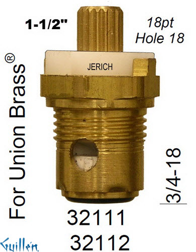 JER 32112LF;; __ 1-1/2in 18pt; Cold ccwc 1/4 Turn brass cartridge ceramic; in Unfinish