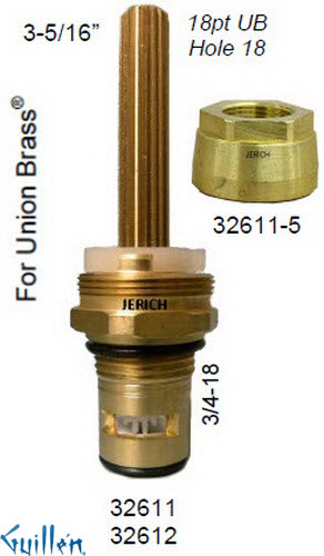 JER 32612;; __ 3-5/16in 18pt; Cold ccwc 1/4 Turn brass cartridge ceramic; in Unfinish