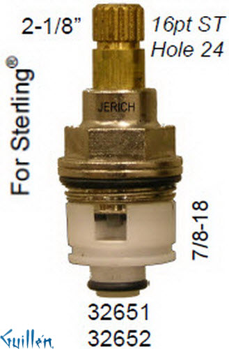 JER 32651;; __ 2-1/8in 16pt; Hot cwc 1/4 Turn brass cartridge ceramic; in Unfinish