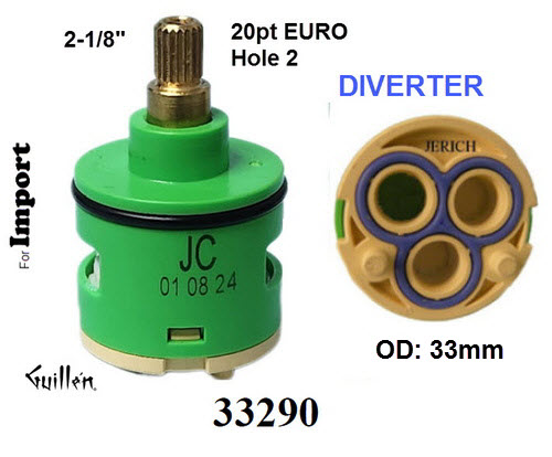 JER 33290;;__ 2-1/8in 20pt; Diverter cartridge short with two peg; in Unfinish