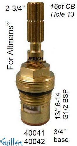 JER 40041LF;; __ 2-3/4in 16pt; Hot cwc 1/4 Turn brass cartridge ceramic; in Unfinish