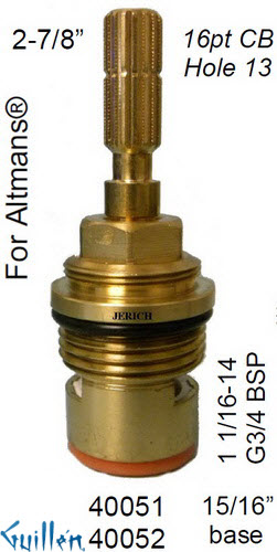JER 40052;; __ 2-7/8in 16pt; Cold ccwc 1/4 Turn brass cartridge ceramic; in Unfinish
