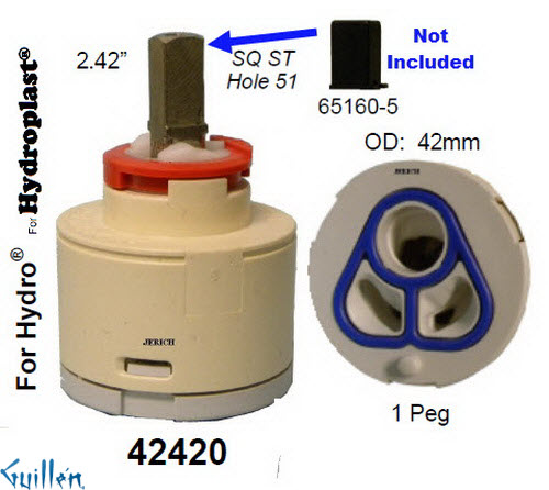 JER 42420;;__ 2-11/25in SQ; Single lever cartridge with one peg; in Unfinish