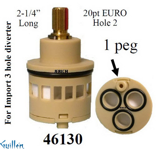 JER 46130;;__ 2-1/4in 20pt; Diverter Cartridge 1 peg 3 holes; in Unfinish