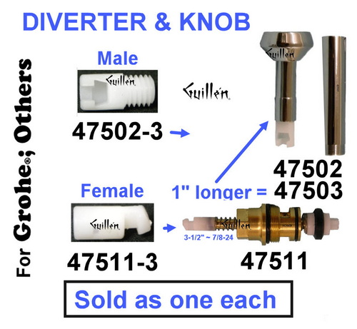 JER 47511-3;; diverter female plastic knob screw in hook used with 47511; in Unfinish