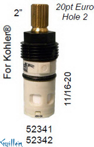 JER 52341;; __ 2in 20pt; Hot cwc 1/4 Turn brass cartridge ceramic; in Unfinish