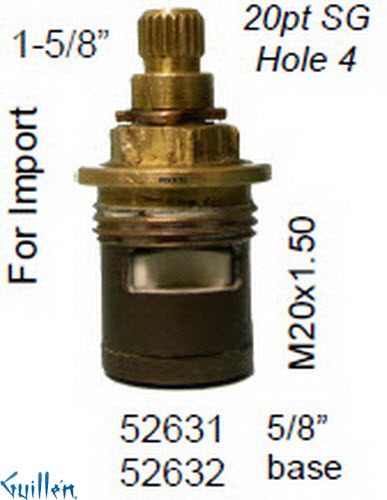 JER 52631LF;; __ 1-5/8in 20pt; Hot cwc 1/4 Turn brass cartridge ceramic; in Unfinish