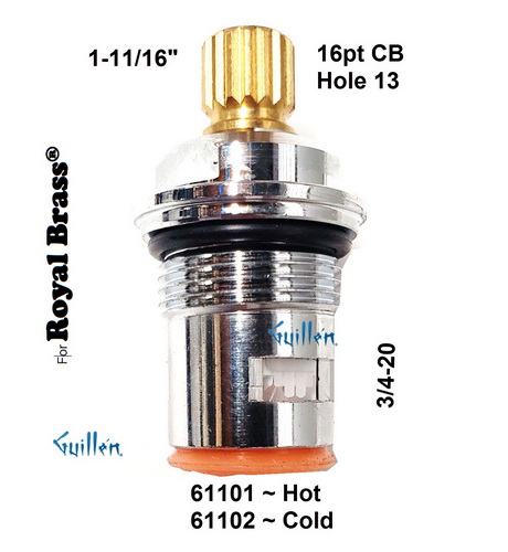 JER 61101LF;; __ 1-11/16in 16pt; Hot cwc 1/4 Turn brass cartridge ceramic; in Unfinish