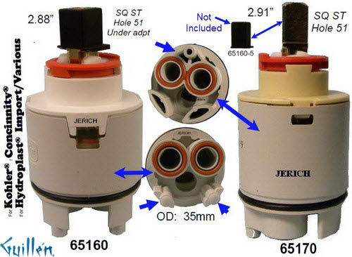 JER 65170;;__ 2-15/16in SQ; Single lever cartridge with one peg; in Unfinish