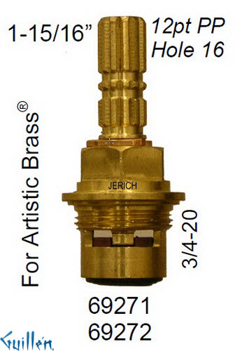 JER 69271LF;; __ 1-15/16in 12pt; Hot cwc 1/4 Turn brass cartridge ceramic; in Unfinish