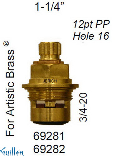 JER 69281LF;; __ 1-1/4in 12pt; Hot cwc 1/4 Turn brass cartridge ceramic; in Unfinish