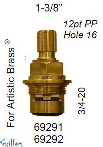JER 69291LF;; __ 1-3/8in 12pt; Hot cwc 1/4 Turn brass cartridge ceramic; in Unfinish