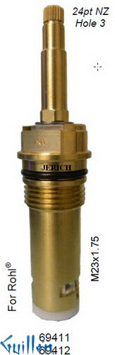 JER 69411LF;; __ 4-3/4in 24pt; Hot cwc 1/4 Turn brass cartridge ceramic small; in Unfinish