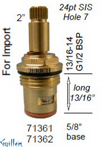JER 71362LF;; __ 2in 24pt; Cold ccwc 1/4 Turn brass cartridge ceramic; in Unfinish