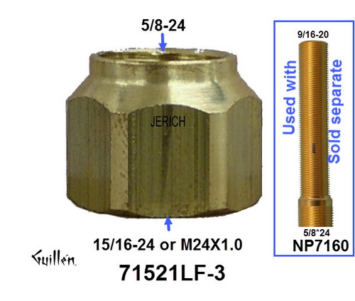 JER 71521LF-3;; Brass nut for extension nipple NP7160; in Unfinish