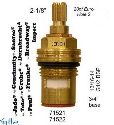 JER 71521LF;; __ 2-1/8in 20pt; Hot cwc 1/4 Turn brass cartridge ceramic; in Unfinish